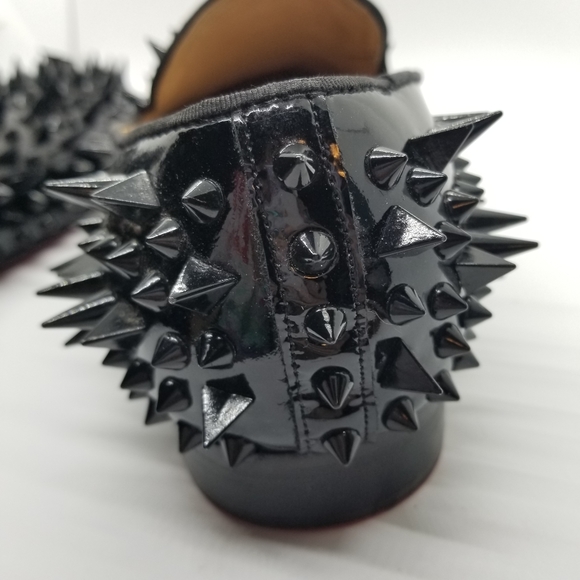 Piergitar Shiny Black Spikes Red Bottom Loafers - Picture 9 of 14